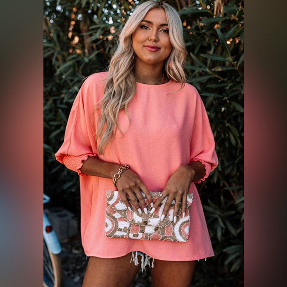 #33 Pink Smocked Wrist Shift Top - Picture 4 of 6